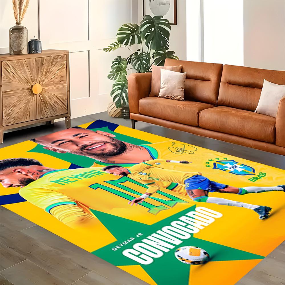 Brazilian Football Star rug for living rooms, bedrooms, home décor, and as gifts.