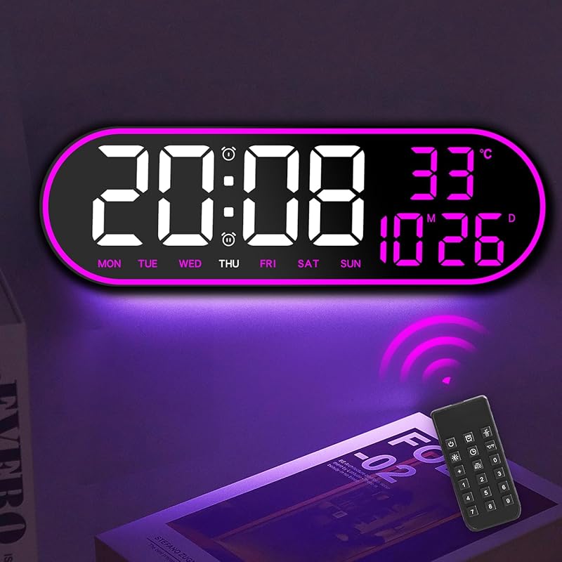 13.7" Digital Wall Clock Large Display with Remote Control,Dual Alarm,Auto-Dimming,Big Digits,Auto DST Clock for Bedroom Living Room Decor with 9