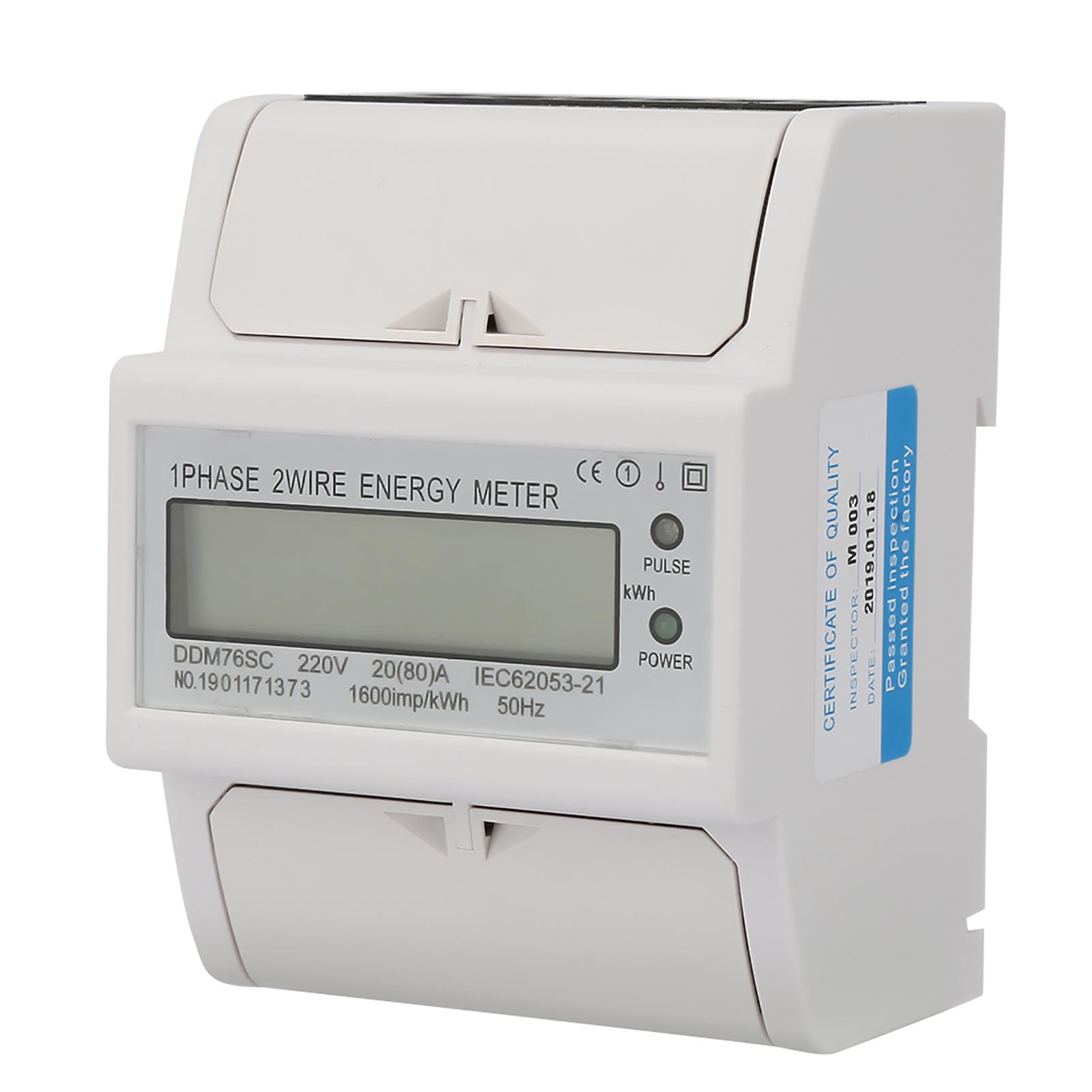 

Single Phase 4P LCD Din Rail Electricity Power Consumption Wattmeter Energy Mete DDM76SC 2080A