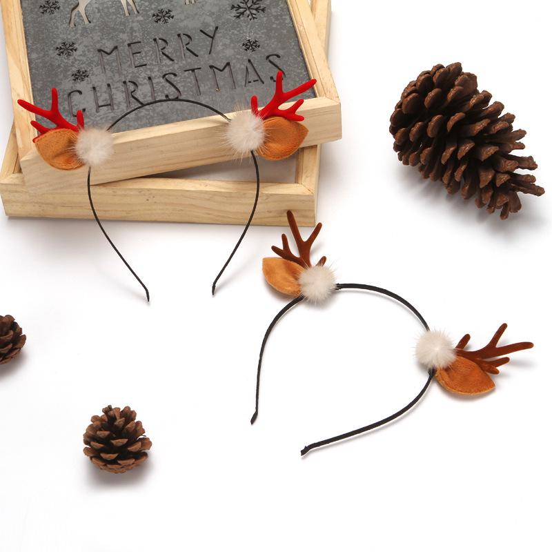 Japanese & Korean Style Flocked Coral Antler Ears Hair Clip for Christmas Photo Shoots