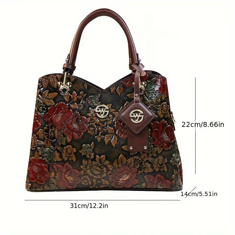 Vintage Präglad Blommig Mönster Axelhandväska, Lyxig PU Läder Toteväska, Mode Crossbodyväska För Kvinnor4.7250 köp