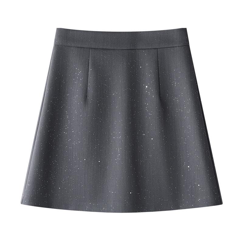 Women's Gray Sequined Midi Skirt - Spring 2025 High Waist Bodycon A-line