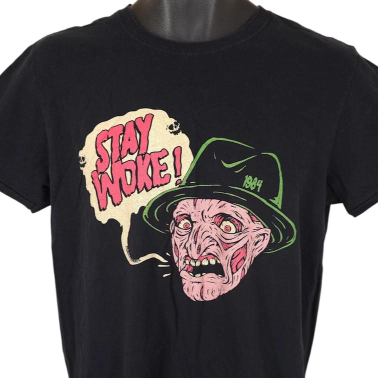 Nightmare On Elm Street 100% Cotton T-shirt Mens Tees Top Mens Size Medium Black Freddy Krueger Stay Woke XL