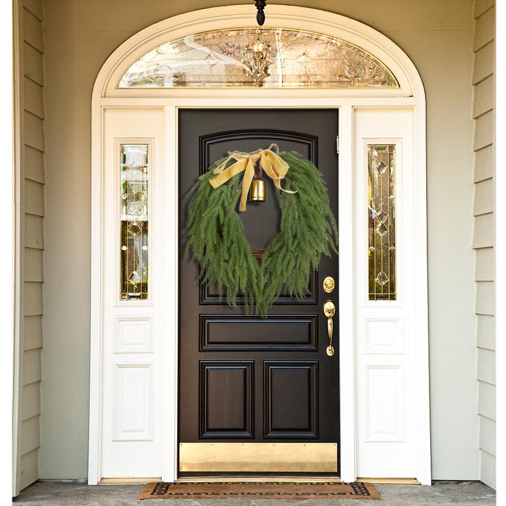 Simulation Norfolk Soft Glue Feel Pine Needle Wreath Christmas Bell Wreath Christmas Decoration Door Hanging Vine Ring
