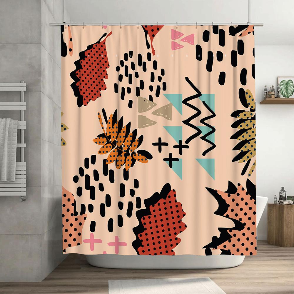Abstract Bathroom Decor Shower Curtain Modern Pattern Orange Black Red Print for Home Bath Decoration (180x180cm)