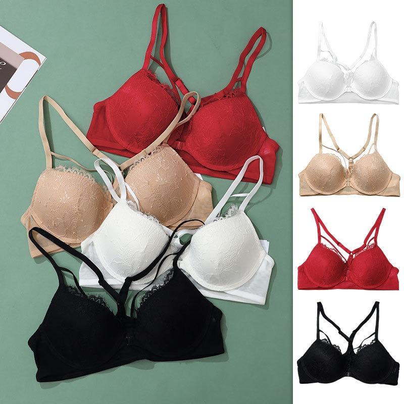 Front buckle lace women's underwear cross back bra women's small breasts not empty cup gathering anti-sagging bra