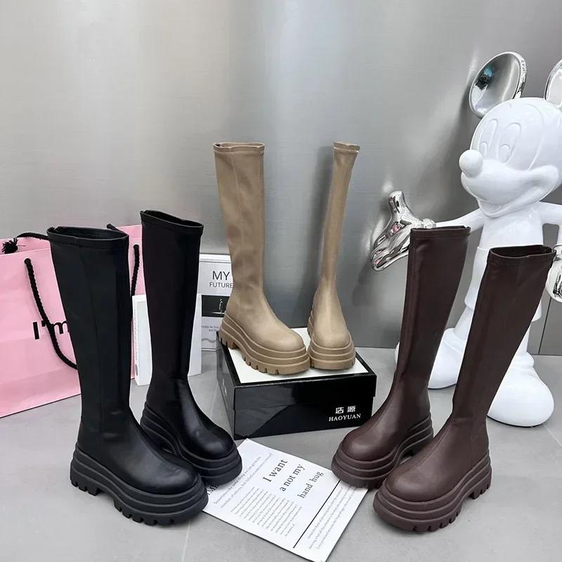 Zima Ženy Rytíř Vysoké kozačky Módní Zadní Zipy Dámské Elegantní Ploché Dlouhé Kozačky Krátké Plyšová Dámská Obuv