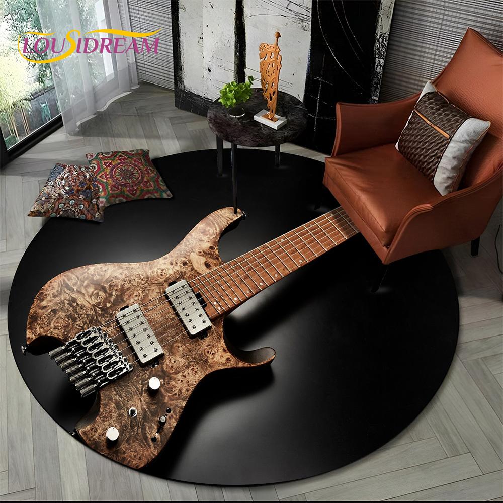 3D E-Gitarre Klassische Gitarre Musik Runder Teppich Teppich für Wohnzimmer Schlafzimmer Kinderzimmer Dekor, Haustierbereich Teppich Rutschfeste Bodenmatte