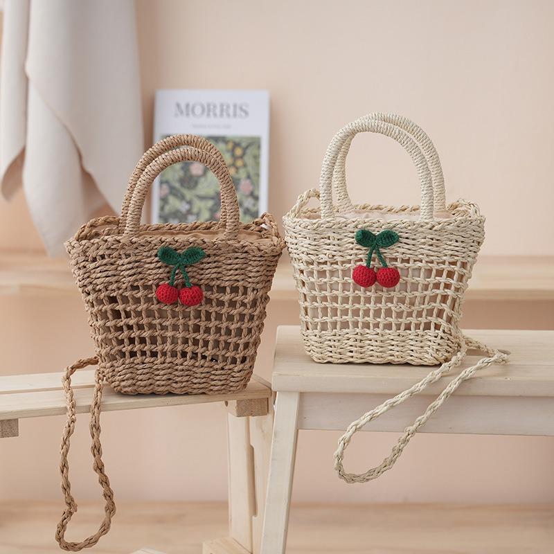 Cherry Straw Bag Women's New Summer Versatile Messenger Bag Seaside Beach Bag Woven Portable Vegetable Basket Bag