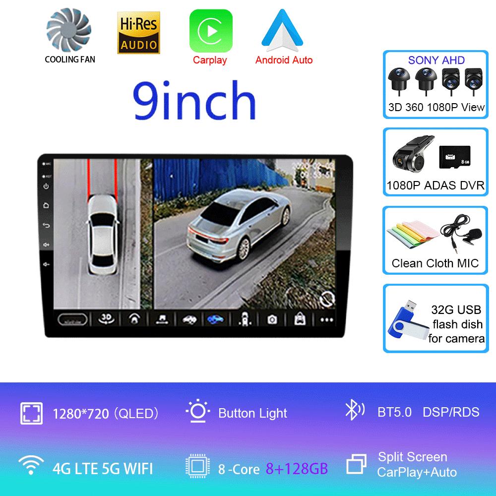 Android 14 2din Car Radio Multimedia Player 9 inch Carplay For Toyota Volkswagen Hyundai Kia Renault Nissan Honda Lad WIFI+4G