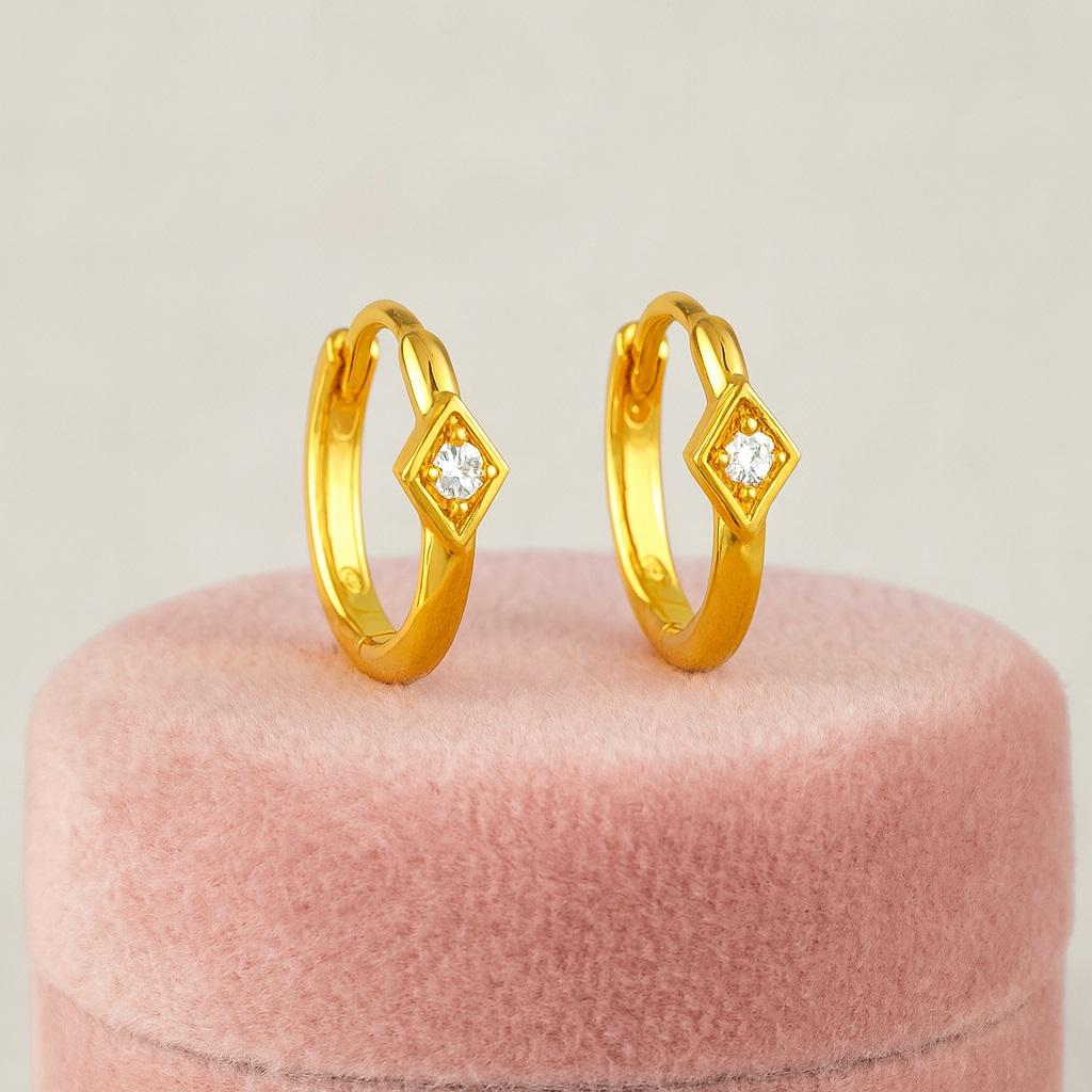 Solitaire Hoop Earrings - 925 Sterling Silver Gold Plated