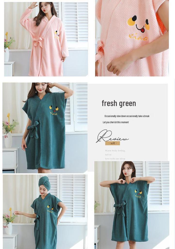 Women's Wearable Bathrobe: Soft, Absorbent, Thick, Long Sleeve, Tie-up; Perfect for Salon or Home.