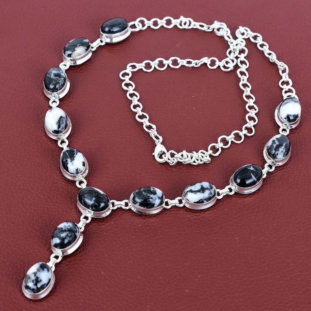 White Buffalo Turquoise Necklace Natural Gemstone Jewelry 925 Sterling Silver Necklace Adjustable Chain Necklace Handmade Necklace for Gifts