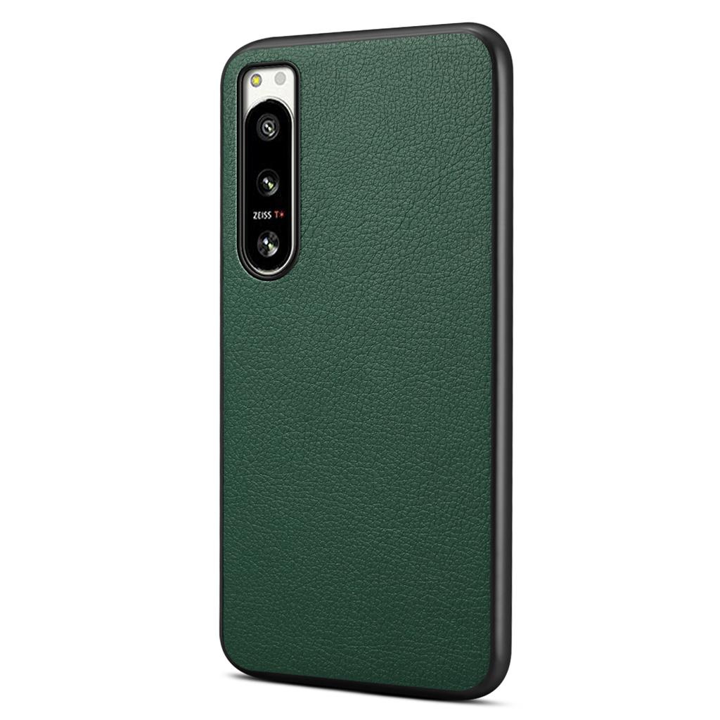 For Sony Xperia 5 IV 5G Phone Case Leather Coated PC+TPU Calf Texture Phone Cover