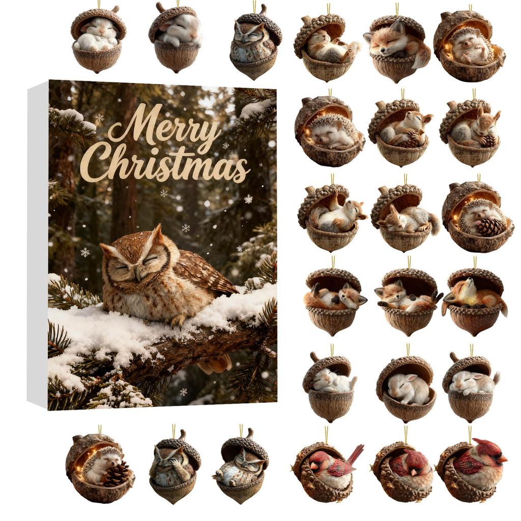 Weihnachts-Tier-Adventskalender Acryl-Hängeornament Geschenk für Kinder und Freunde