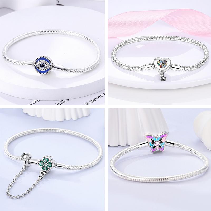 Bracelet 925 Silver Bracelet 17-20CM Love Heart Zircon Original Bracelets Fit Charms Bracelets Jewelry Gifts
