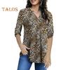Women Shirt V-neck 3/4 Roll-Up Sleeves Lightweight Tops Flower Print Flowy Hem Tunic Tops Daily Wear