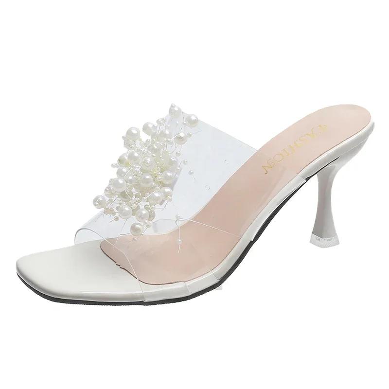 Fashion Women's Wedge Sandals Stiletto Summer New Sexy Crystal Transparent High Heels Glass Rhinestone Outdoor Leisure Comfortable 2024