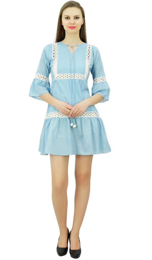 Bimba Summer Boho Short Dress Ruffle Sleeve Mini Dress Boho Chic Beach