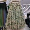 Women's French Romantic A-Line Mesh Skirt with 3D Flowers - Elastic Waist, Stunning Summer Design