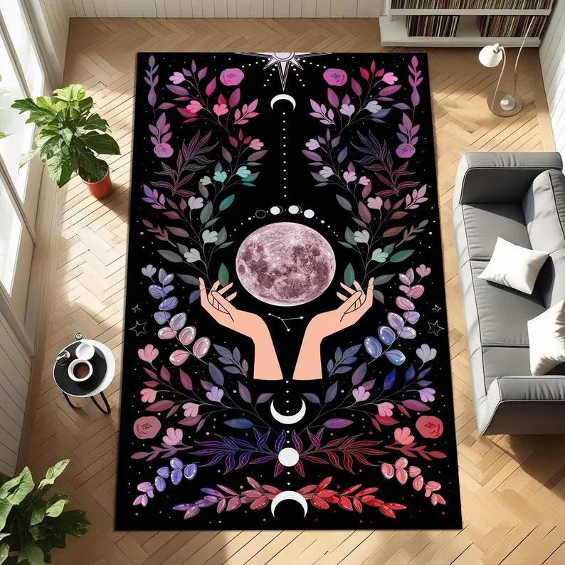 Gothic Floral Rug Purple Witch Magic Rug Elegant Purple Gothic Rug for Your Sacred Sanctuary Living Room Sofa Rug Bedroom Rug