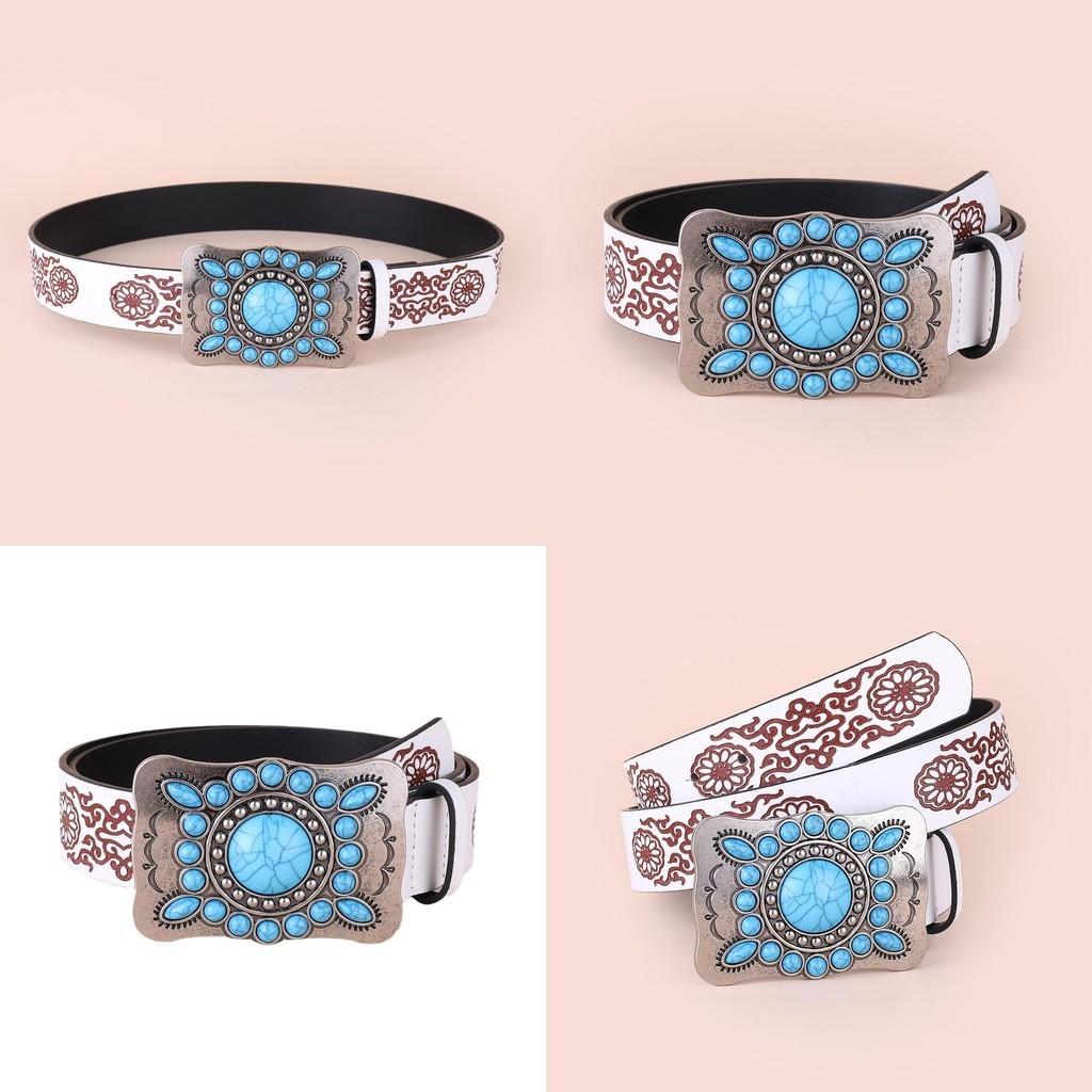 Retro Chic Boho Turquoise Belt Women's Bold Fashion Waistband Minimalist Engraved Waist Clamp