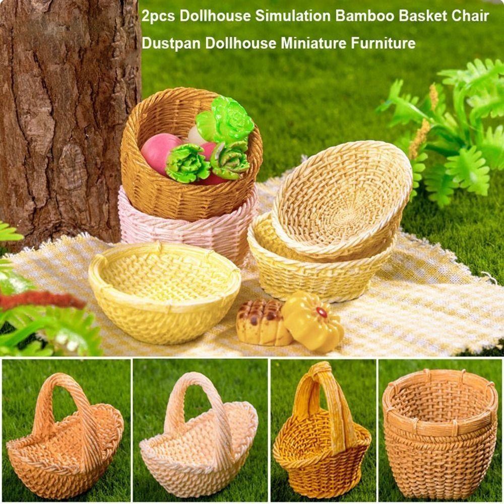 Dollhouse Simulation Decoration' Dollhouse Miniature Furniture Bamboo Basket Chair Dustpan Resin