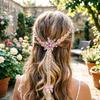 Kids Ponytail Extension with Hair Tie Rhinestone Snowflake Bow Halloween Costume Party Girls Wrap Around Synthetic Long Ponytail Hair Extension