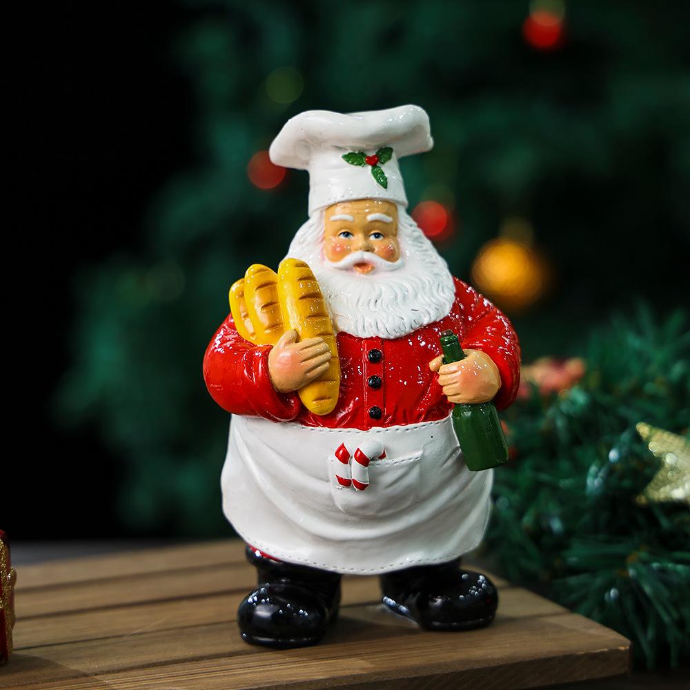 Weihnachtsmann Figur, Klassische Weihnachtsdekoration mit Kochmütze, Zuckerstange, Rot/Weiße Feiertagsdeko für Zuhause, Tischplatte, Kaminsims, Langlebige Harzornament
