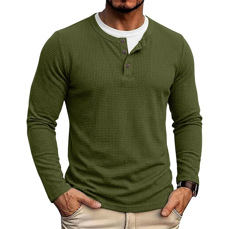 Herbst Winter Herren Fake Two-Piece Langarm Henley T-Shirt Waffel Casual Basisschicht T-Shirts Amerikanischer Stil Oberteile
