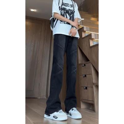Hong Kong Trend Men'S Summer New Straight Leg Personalized Letter Jeans Hip-Hop Ins Trendy High Street Trendy Hooligan Handsome Pants