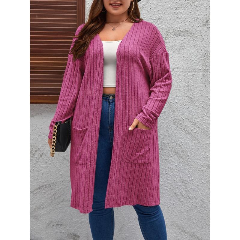 Spring and autumn thin large size ladies casual long sweater cardigan, loose and comfortable ladies unbuttoned knitted jacketHF23047
