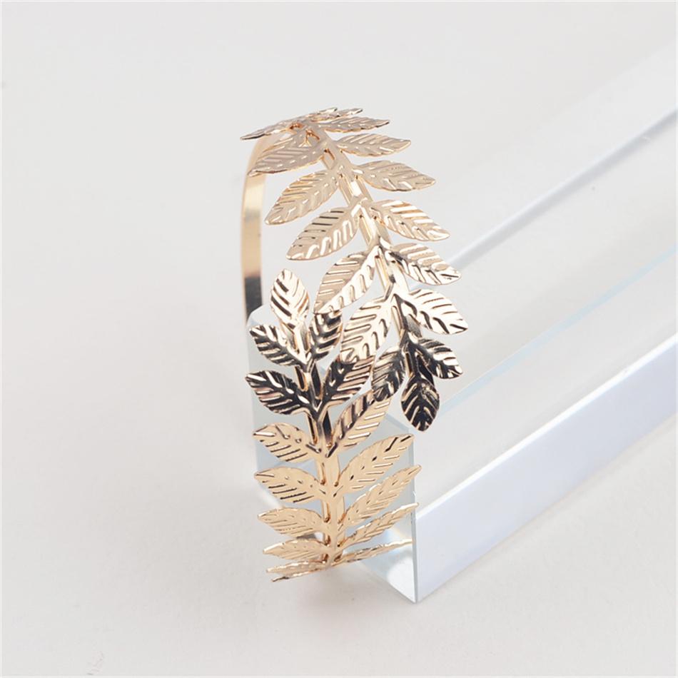 Metal Leaf Open Arm Ring Punk Personality Wide Cuff Bangles Girl Jewelry Simple Exaggerated Geometric Pulseras