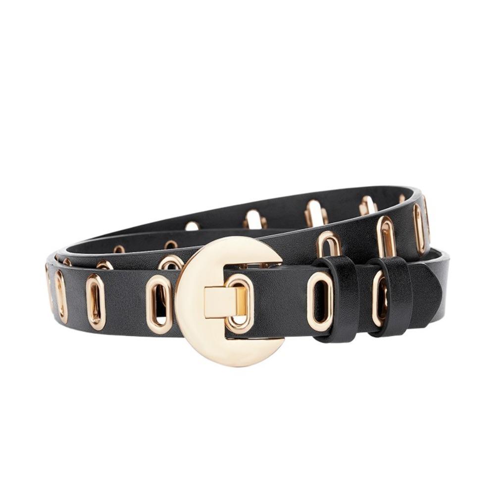 Thin Women Waistband Round Buckle Waist Belt Fashion PU Leather Belt  Student