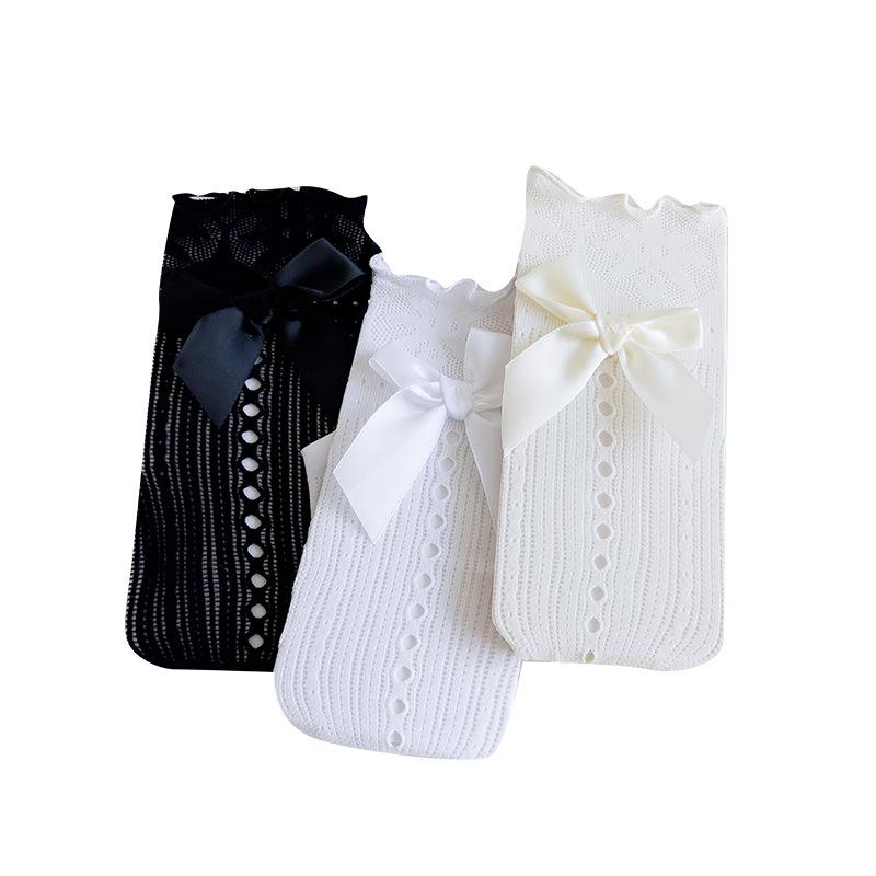 Children's Socks Summer Lolita Wooden Ear Mesh Ribbon Large Bow Mid-tube Socks for Girls