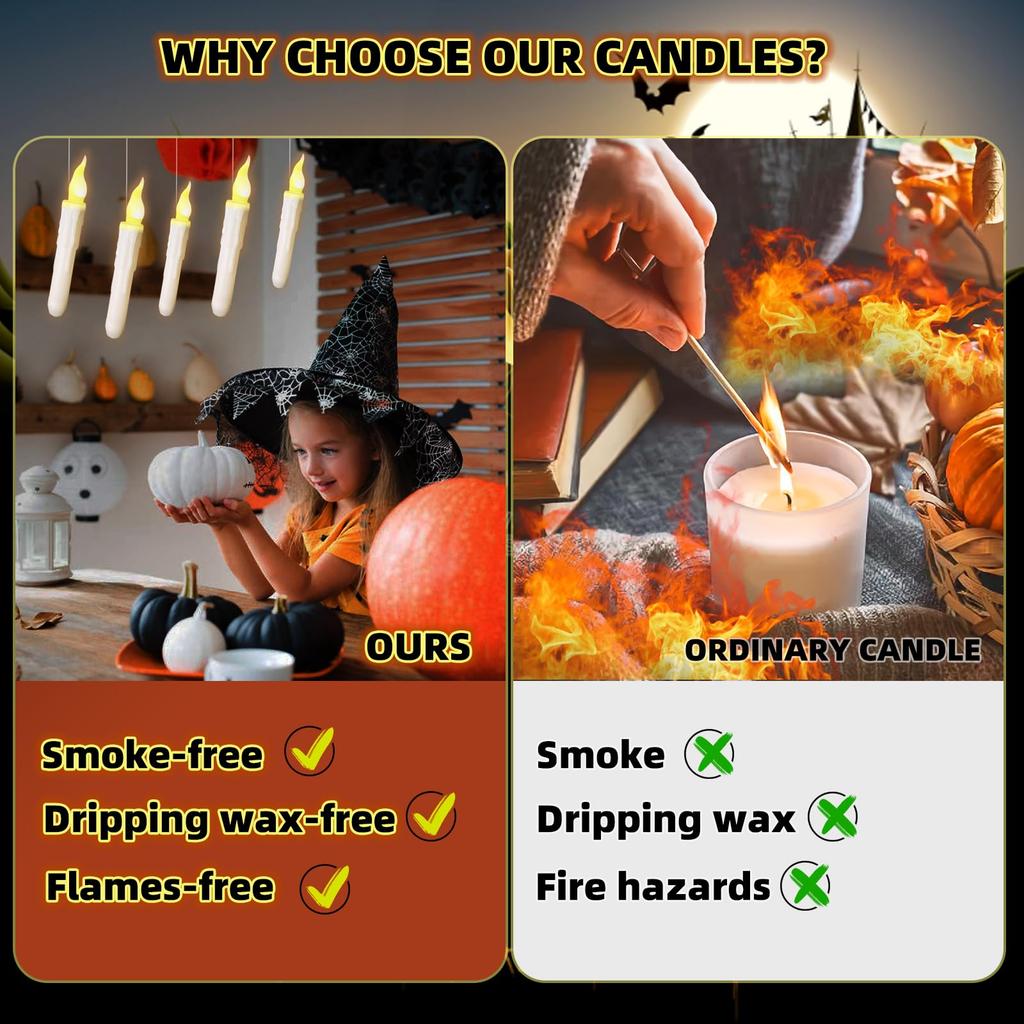 Pack of 12/24pcs LED Floating Taper Candles with Remote Flameless Flickering Hanging Candle Light for Home Christmas Party Decor