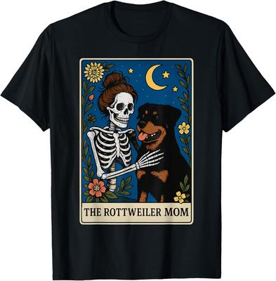 Rottweiler Mom Skeleton Tarot Card Graphic Tee Soft Cotton Short Sleeve T-Shirt Casual Streetwear
