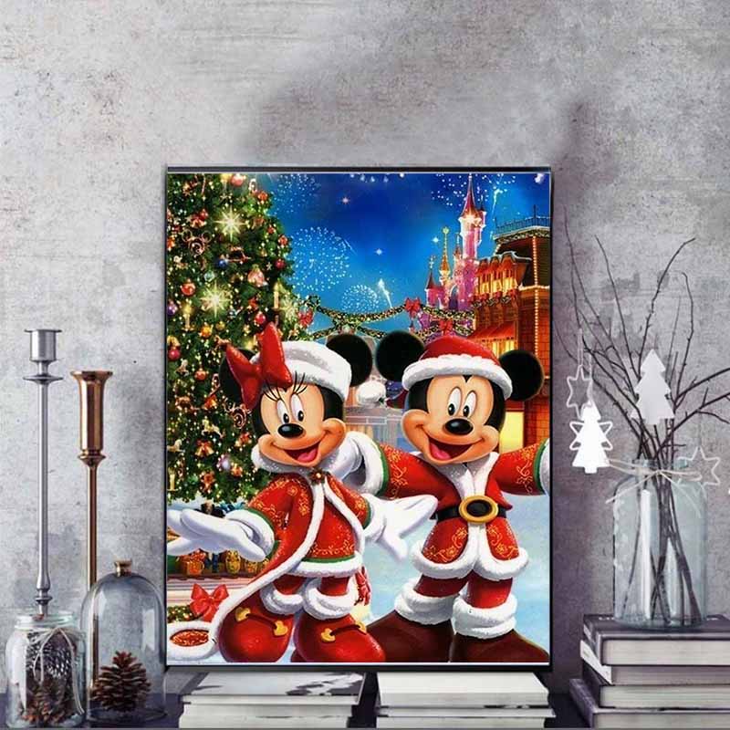 Disney Diamond Painting Mickey and Minnie Mouse Christmasthemed Healing Illustrations 5D Diamond Painting Art Embroidery Cross Stitch Room Decoration