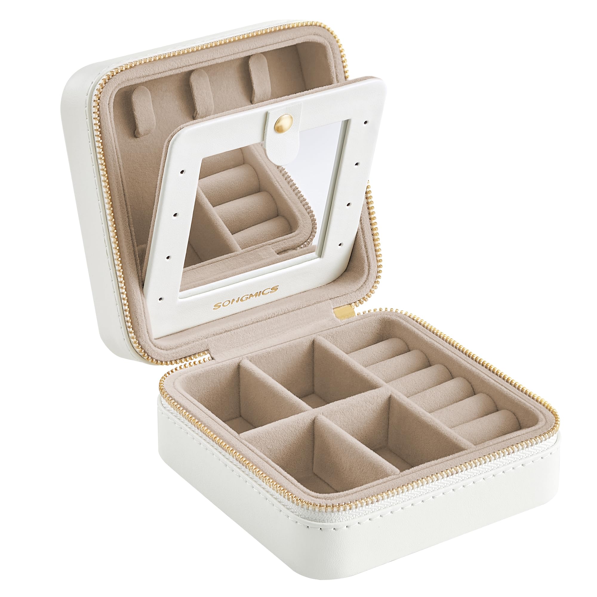 

SONGMICS Jewelry Portable Accessory Case for with Cute Storage Jewellery Ring 11x11x6cm Box, Travel, Mirror, Box, Gift, Holder, White, (JBC146BEV2) білий