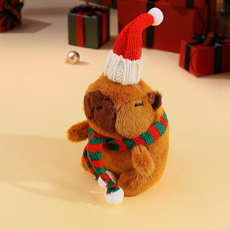 Cartoon Cute Christmas Woolen Hat Scarf Capybara Plush Doll Pendant Keychain Backpack Hangings Ornament