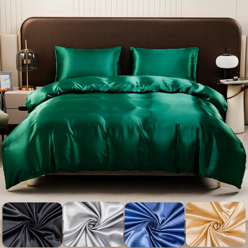 Solid Color Satin Duvet Cover Set,Quilt Cover and Pillowcases,Luxurious Bedding Ensemble with Rich Sheen,Easy Care,Wrinkle-Free