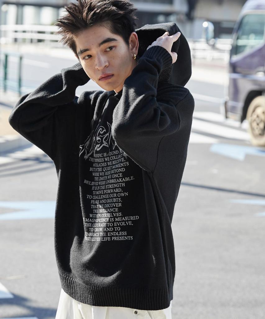 WEGO Unisex Strick-Hoodie mit Grafikprint, lässige koreanische Übergröße, Schwarz, Kapuze, Streetwear für Frühling/Herbst/Winter, Stil, Passform, Geschenk, Herren, M,