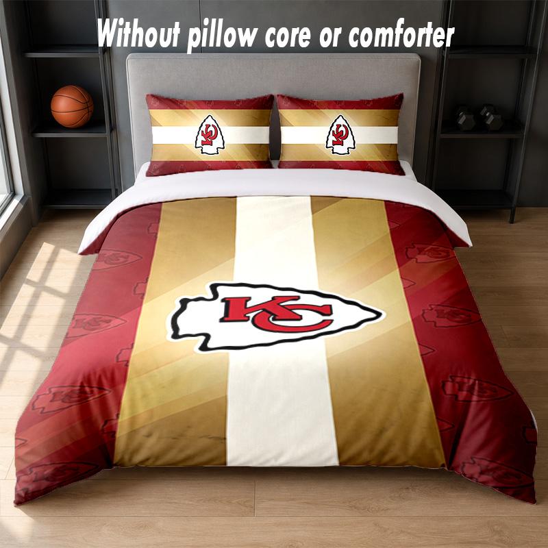 Kansas City Chiefs Design Bed Bedding Set 1 Duvet Cover + 2 Pillowcases Soft Breathable Household Bed Linens