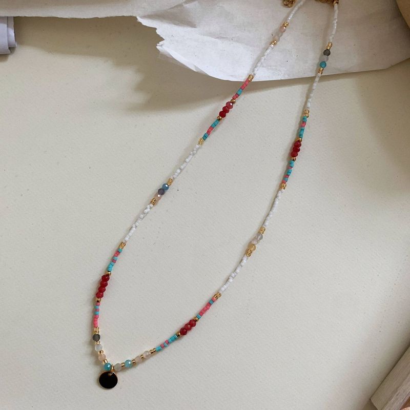 French Ethnic Style Color Stone Beaded Fashion Retro Style Easiest for Match Sense Necklace Clavicle Necklace for Women