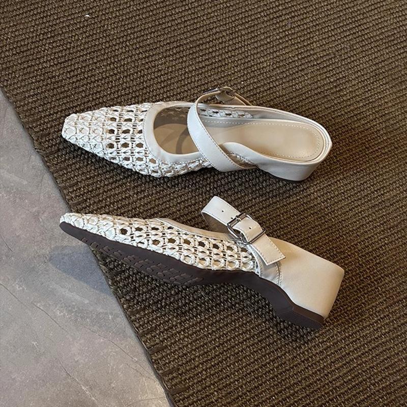 Sheepskin version~ Temperament gentle hollow mesh sandals new women's bag head half drag women's summer wear fashionable and versatile