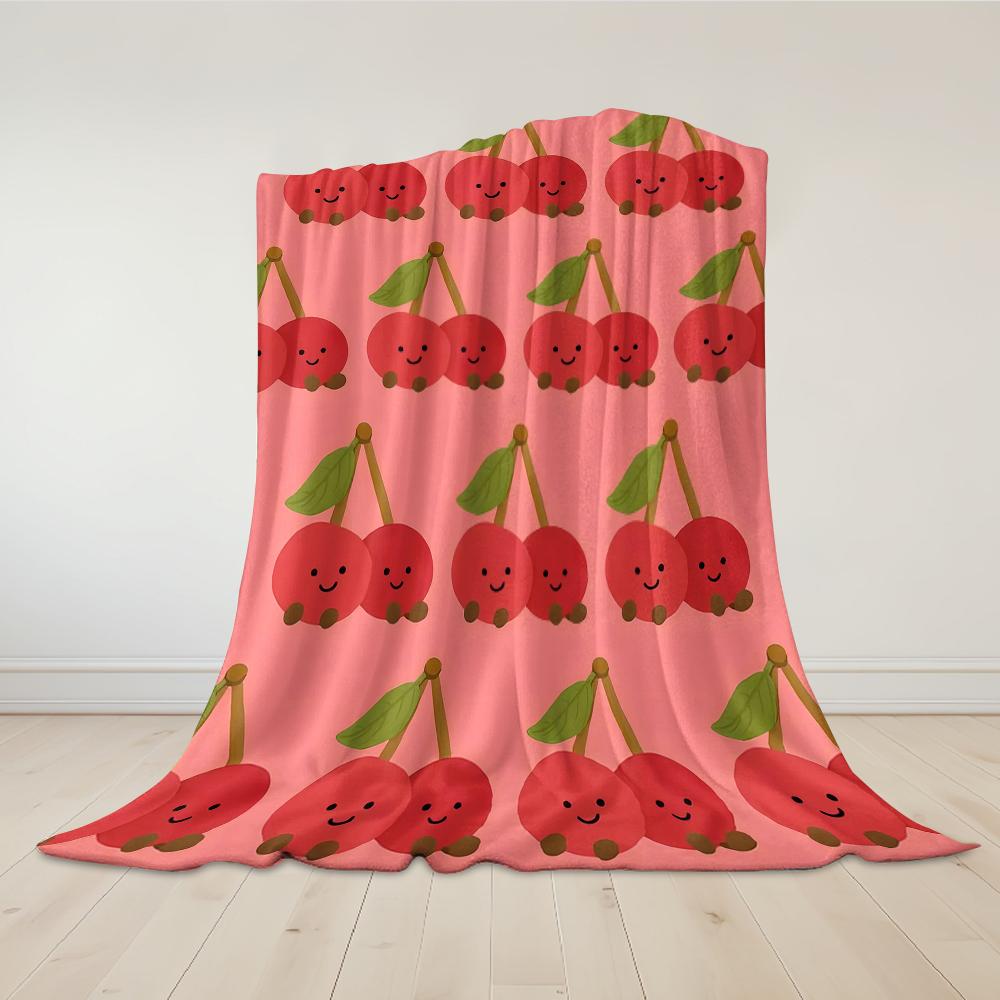 Cheery Cherry Duo Flannel Blanket Warm Soft Halloween Christmas Couch Warm Cozy Decorative Decor Gift for All Season