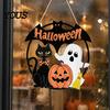 Childlike Scary Party Decor Halloween Wood Hanging Ornament with Ghost Pumpkin Bat Cat Prints, Durable Seasonal Home Wall Ornaments Waterproof