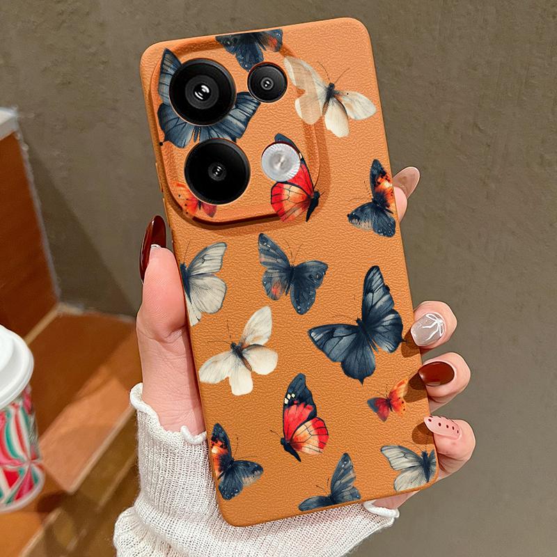 Butterfly Pattern Silicone Soft Case for Xiaomi 13t Poco X6 M6 Pro Redmi Note 14 13 12 11 10 Pro Shockproof Leather Texture Plain Color Cover