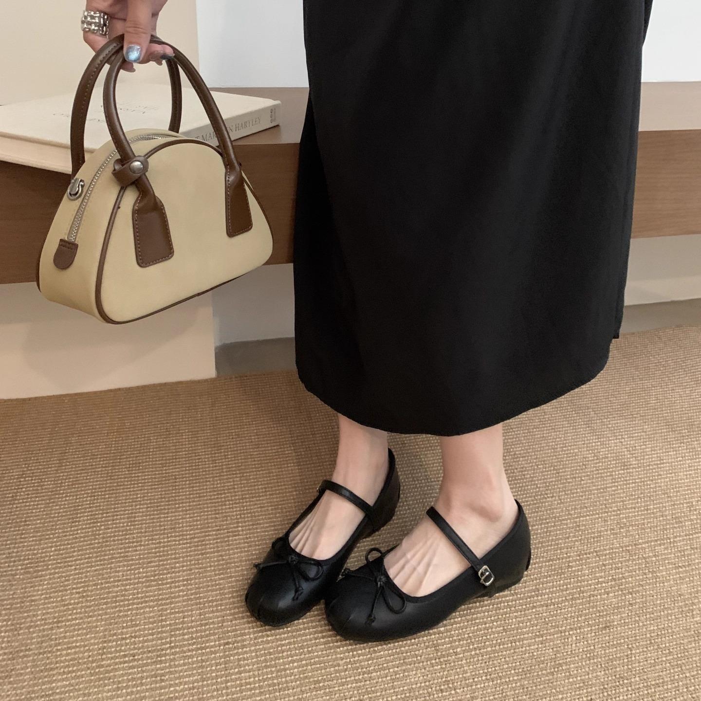 2025 autumn new fashionable versatile round head with flat-soled single shoes women s soft-soled bow single shoes 36