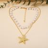 Light Luxury High-end Imitation Pearl Double-layer Stacking Wearing Starfish Necklace Fashionable Versatile Vacation Style Niche Does Not Collide